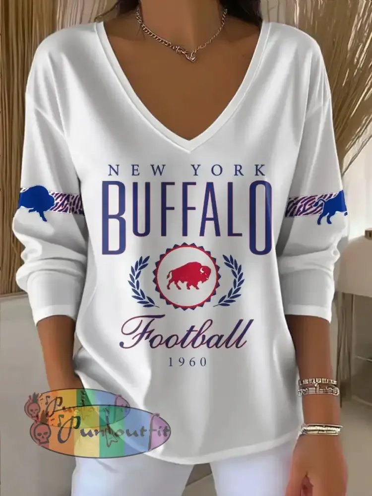 Women’s Buffalo Football Lover Printed Tops White / S