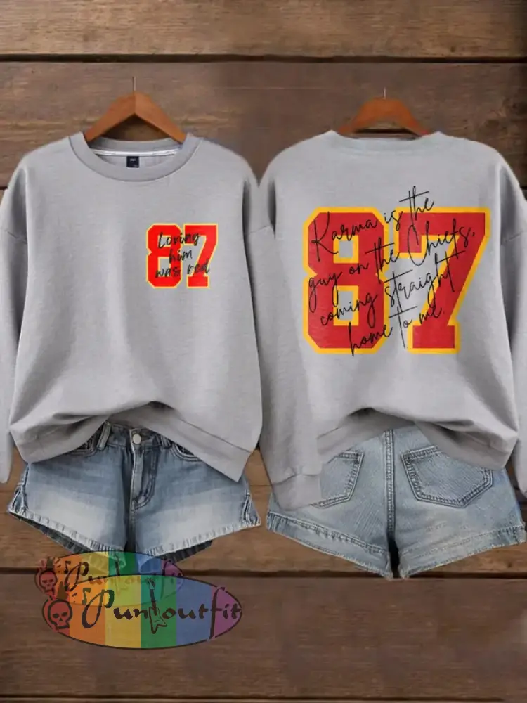 Women’s Chiefs 8789 Diva Engaged Era Printed Sweatshirt Light Gray / S