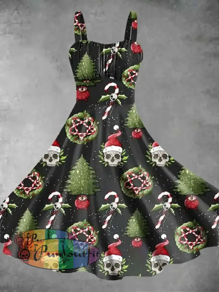 Women’s Christmas Skull Print Suspender Dress As Picture / S