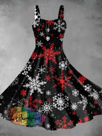 Women’s Christmas Snowflake Print Suspender Dress As Picture / S