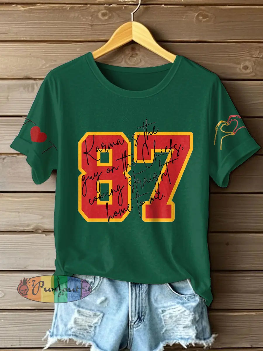 Women’s Diva Engaged Era 8987 Karma Is The Guy Printed T Shirt Dark Green / S