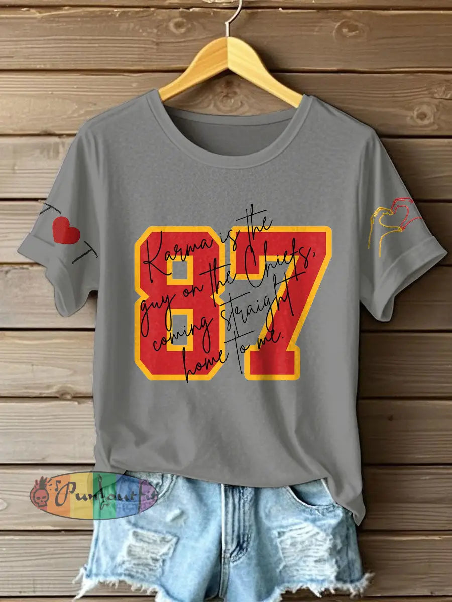 Women’s Diva Engaged Era 8987 Karma Is The Guy Printed T Shirt Light Gray / S