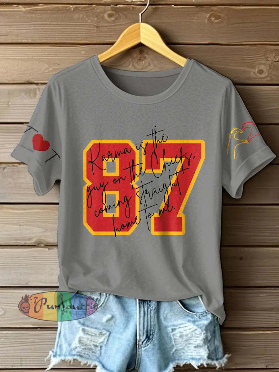 Women’s Diva Engaged Era 8987 Karma Is The Guy Printed T Shirt Light Gray / S