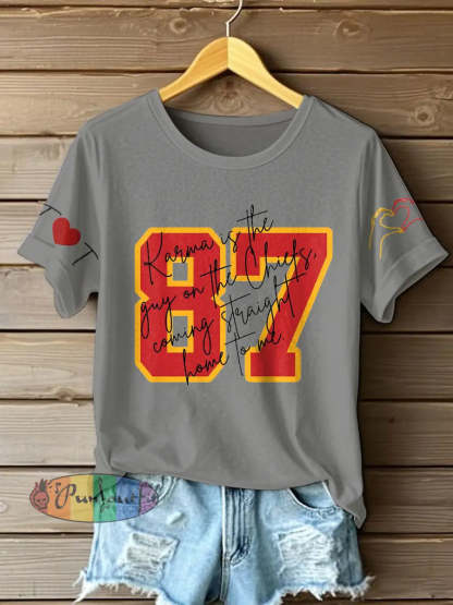 Women’s Diva Engaged Era 8987 Karma Is The Guy Printed T Shirt Light Gray / S