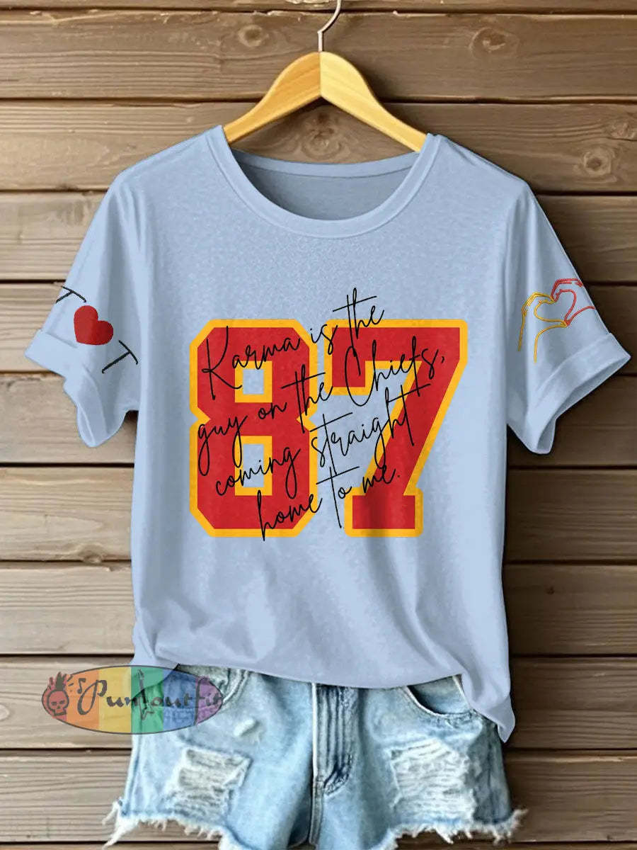 Women’s Diva Engaged Era 8987 Karma Is The Guy Printed T Shirt Sky Blue / S