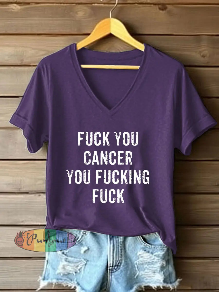 Women’s Fight Cancer T Shirt Deep Purple / S