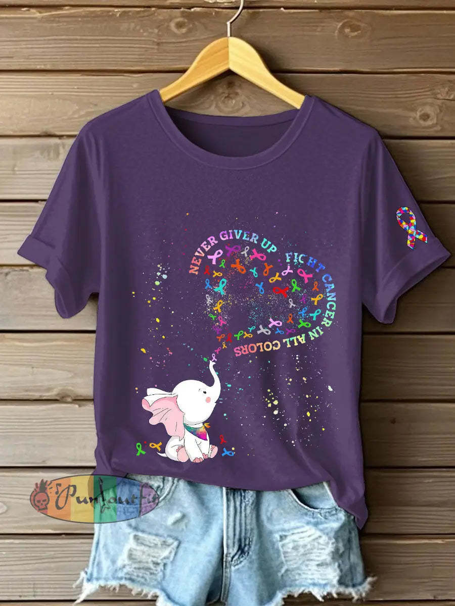 Women’s Fight Cancer T Shirt Deep Purple / S