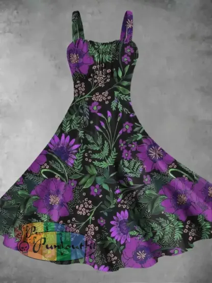 Women’s Floral Print Design Sleeveless Halter Dresses Black / S