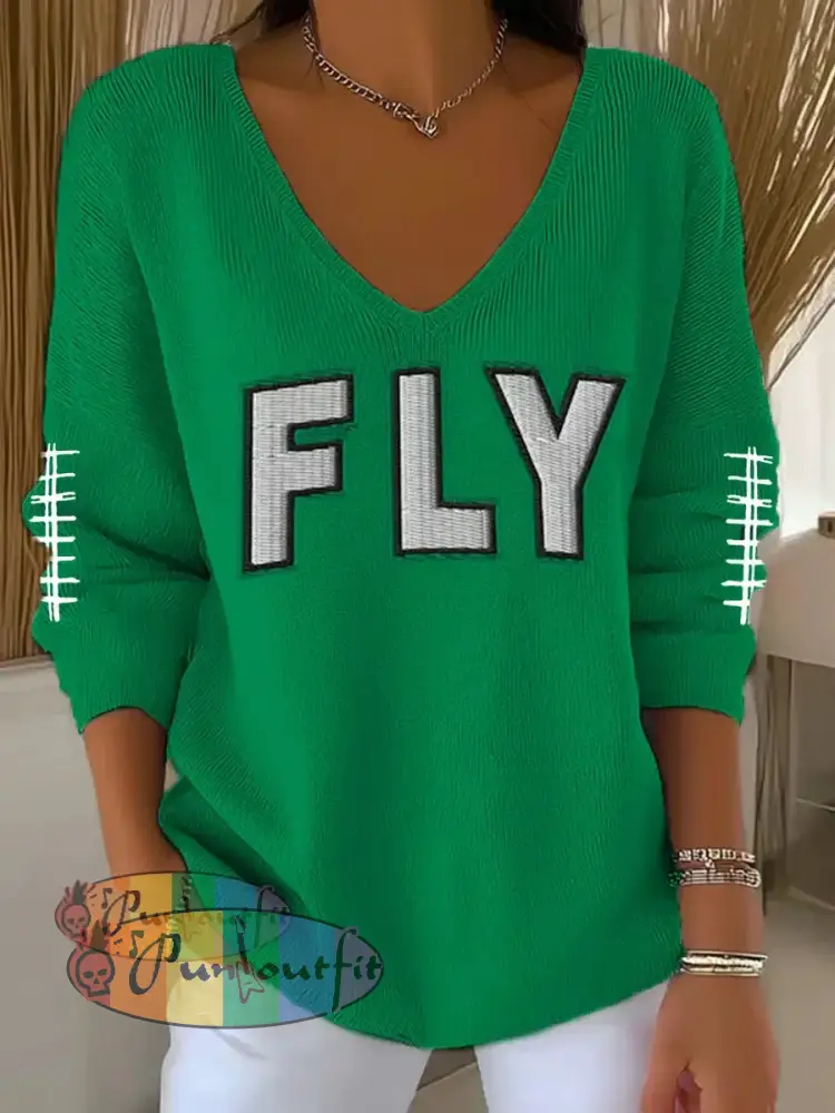 Women’s Fly Eagles! Football Fans Lovers Gameday Casual Long Sleeve Top Green / S