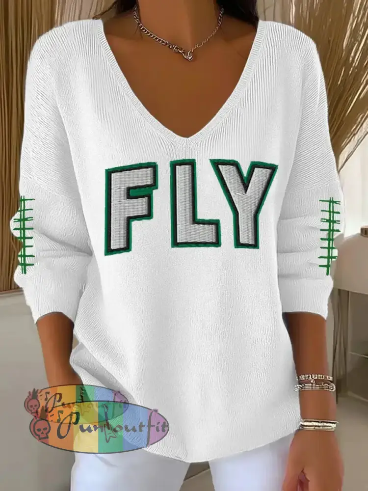 Women’s Fly Eagles! Football Fans Lovers Gameday Casual Long Sleeve Top White / S