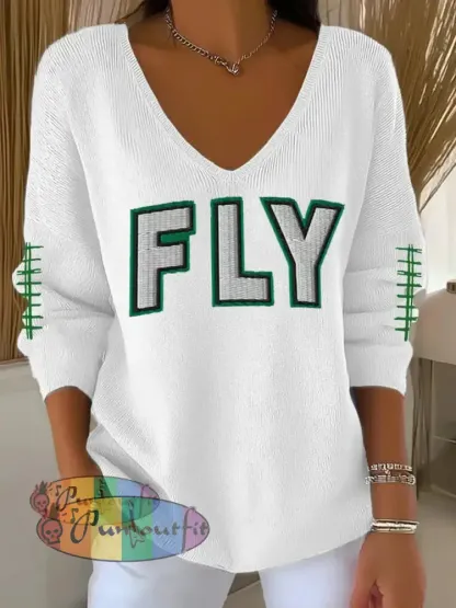 Women’s Fly Eagles! Football Fans Lovers Gameday Casual Long Sleeve Top White / S