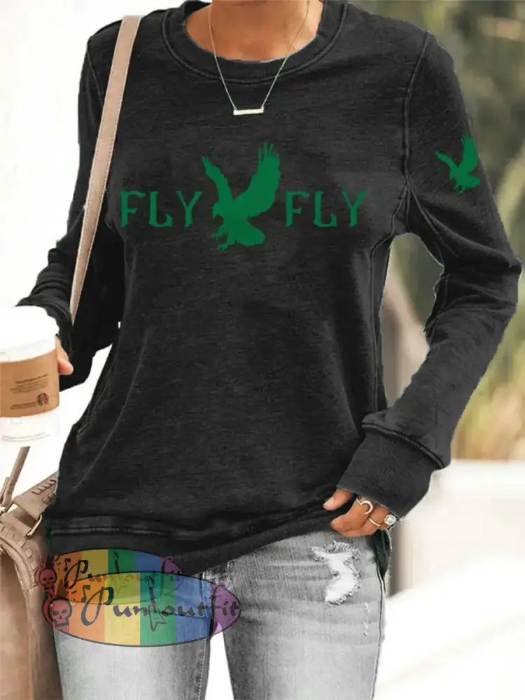Women’s Fly Eagles Fly Football Fans Lovers Gameday Casual Sweatshirt Black / S