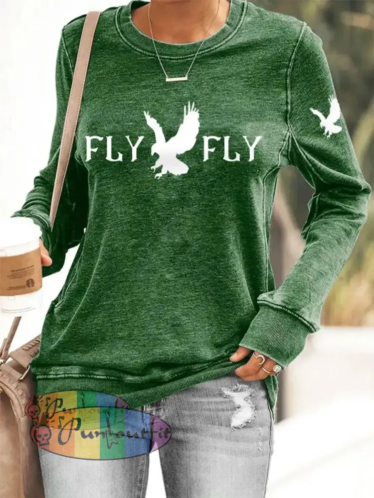 Women’s Fly Eagles Fly Football Fans Lovers Gameday Casual Sweatshirt Green / S