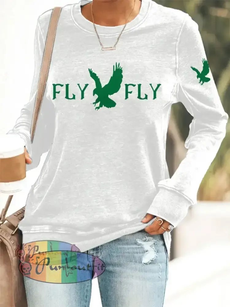 Women’s Fly Eagles Fly Football Fans Lovers Gameday Casual Sweatshirt White / S