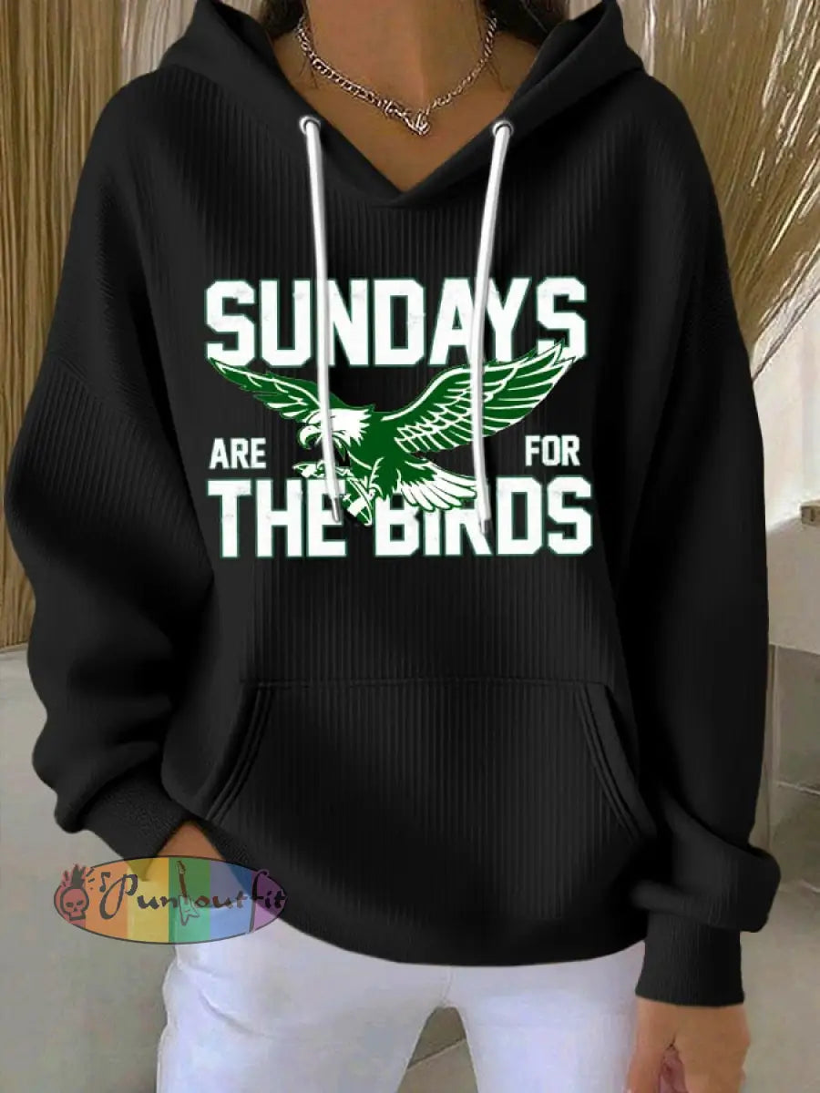 Women’s Football Fans Lovers Gameday Casual Hooded Sweatshirt with Pockets Black / S