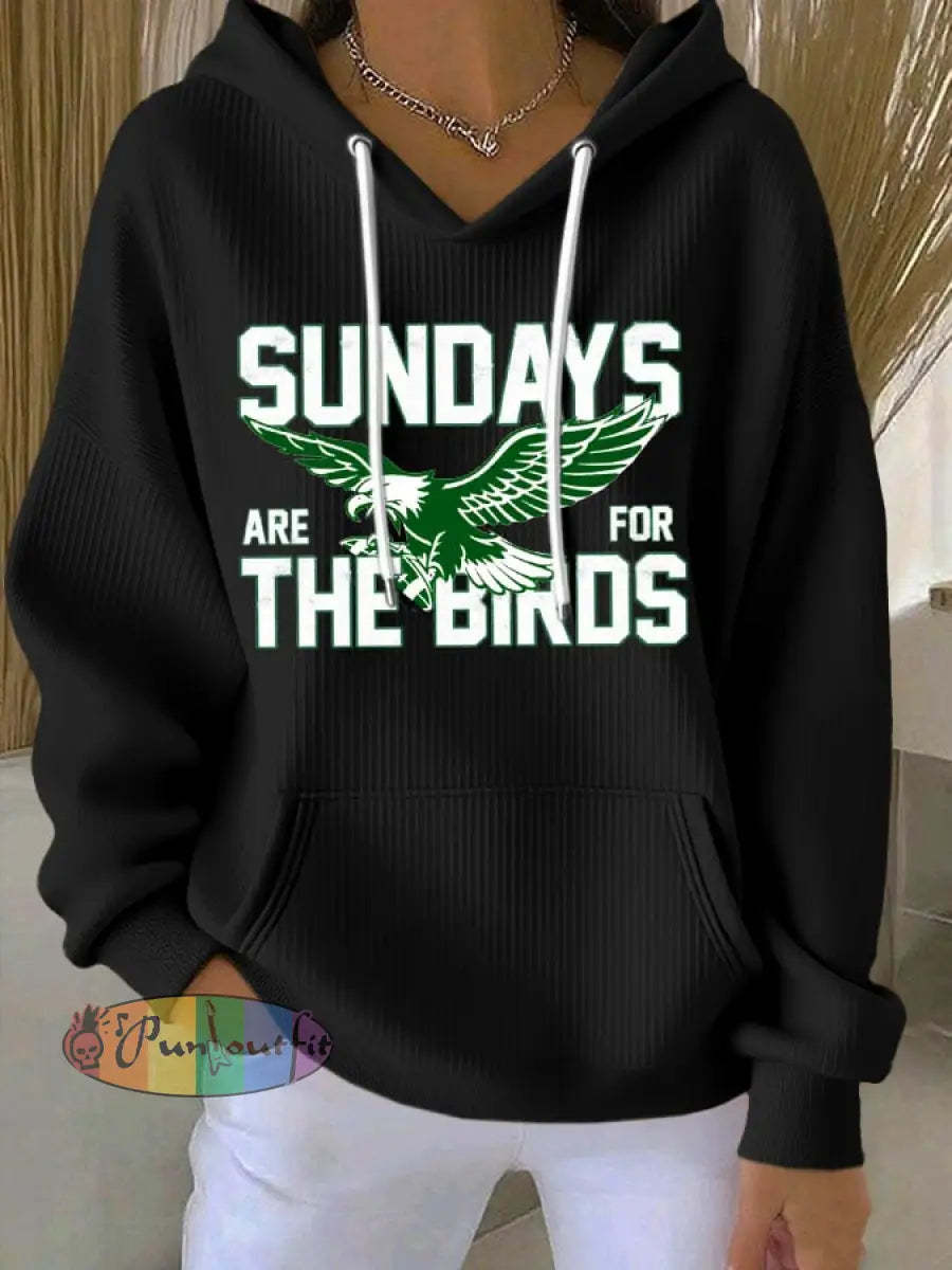 Women’s Football Fans Lovers Gameday Casual Hooded Sweatshirt with Pockets Black / S