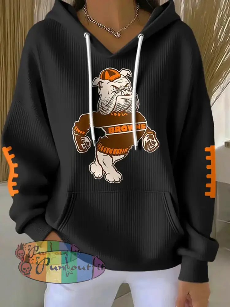 Women’s Football Fans Lovers Gameday Casual Hooded Sweatshirt with Pockets Black / S