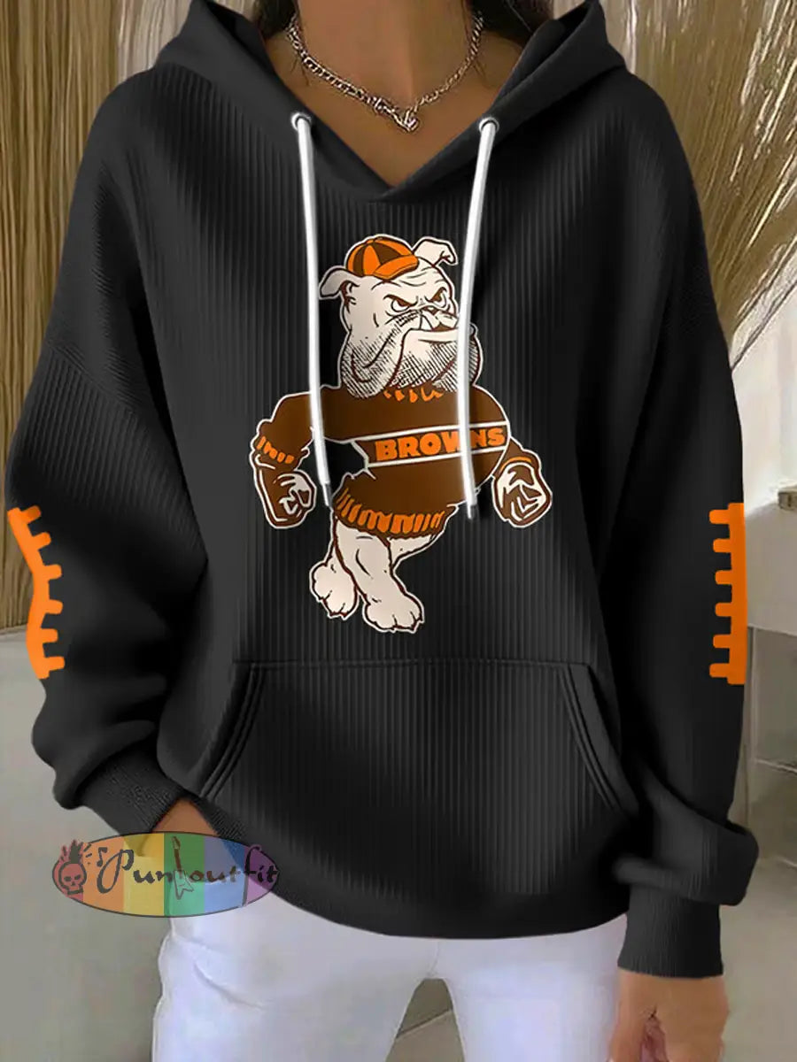 Women’s Football Fans Lovers Gameday Casual Hooded Sweatshirt with Pockets Black / S