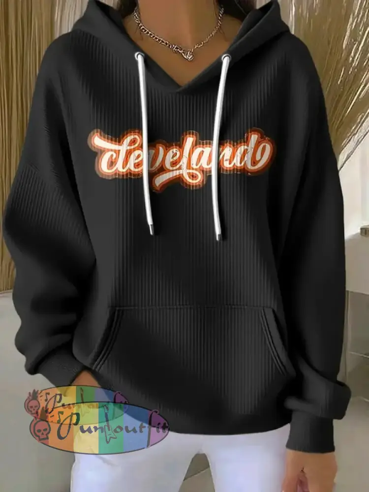 Women’s Football Fans Lovers Gameday Casual Hooded Sweatshirt with Pockets Black / S