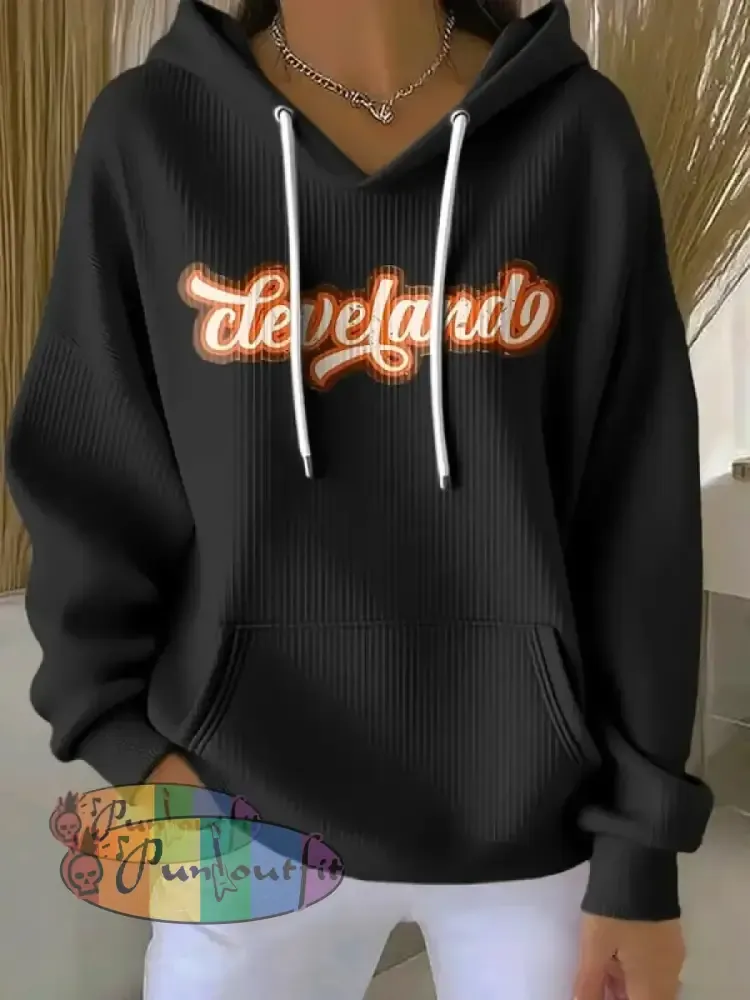 Women’s Football Fans Lovers Gameday Casual Hooded Sweatshirt with Pockets Black / S