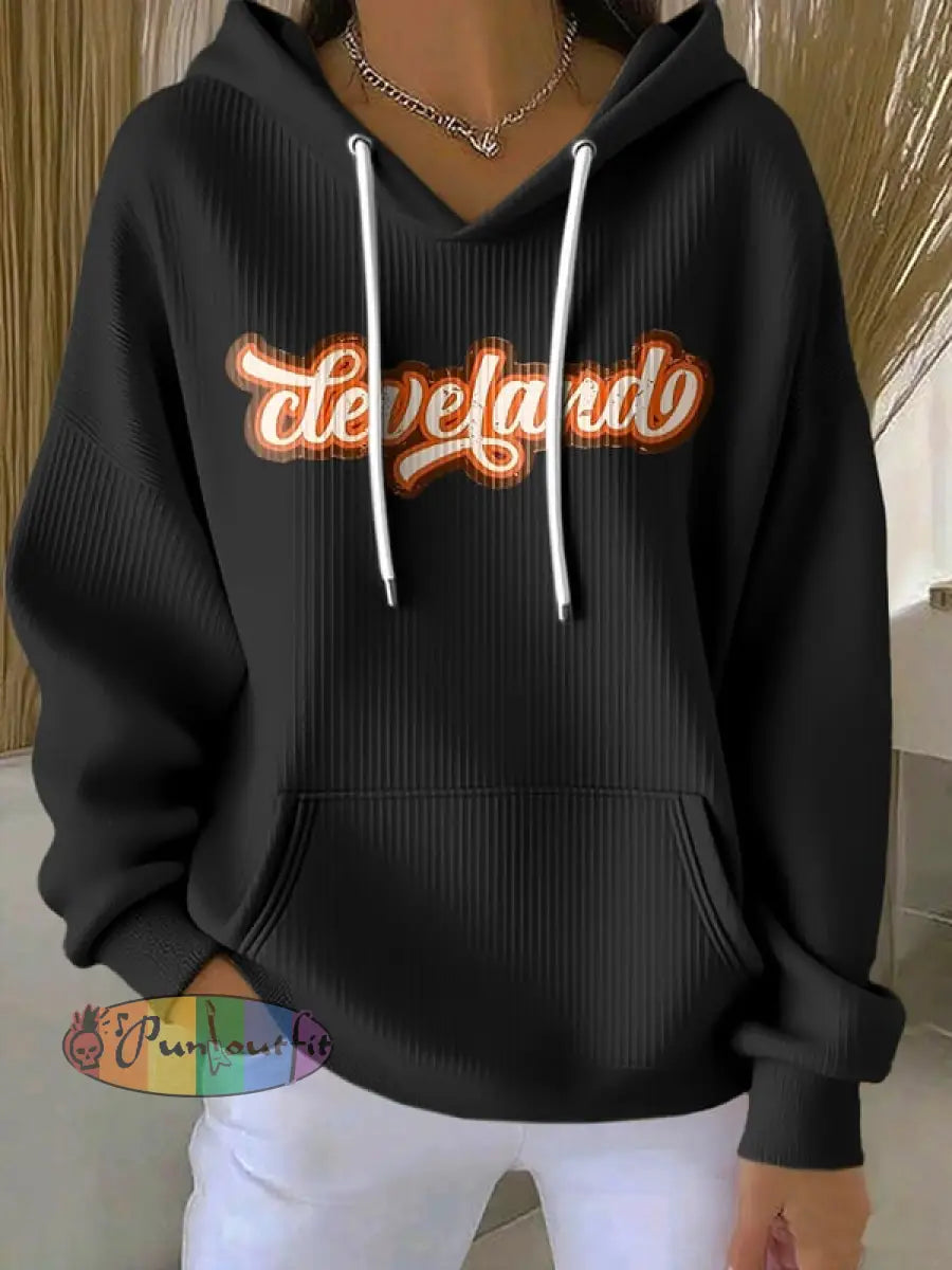 Women’s Football Fans Lovers Gameday Casual Hooded Sweatshirt with Pockets Black / S