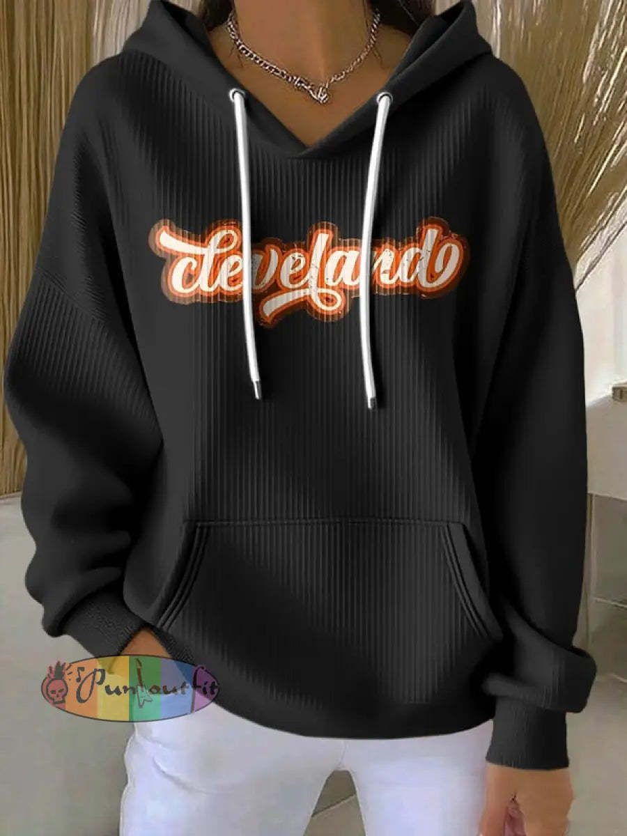 Women’s Football Fans Lovers Gameday Casual Hooded Sweatshirt with Pockets Black / S