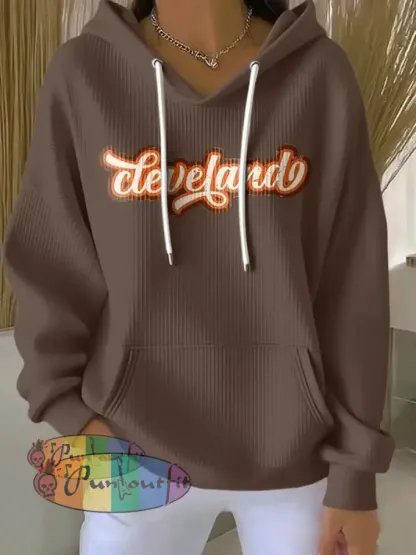 Women’s Football Fans Lovers Gameday Casual Hooded Sweatshirt with Pockets Brown / S