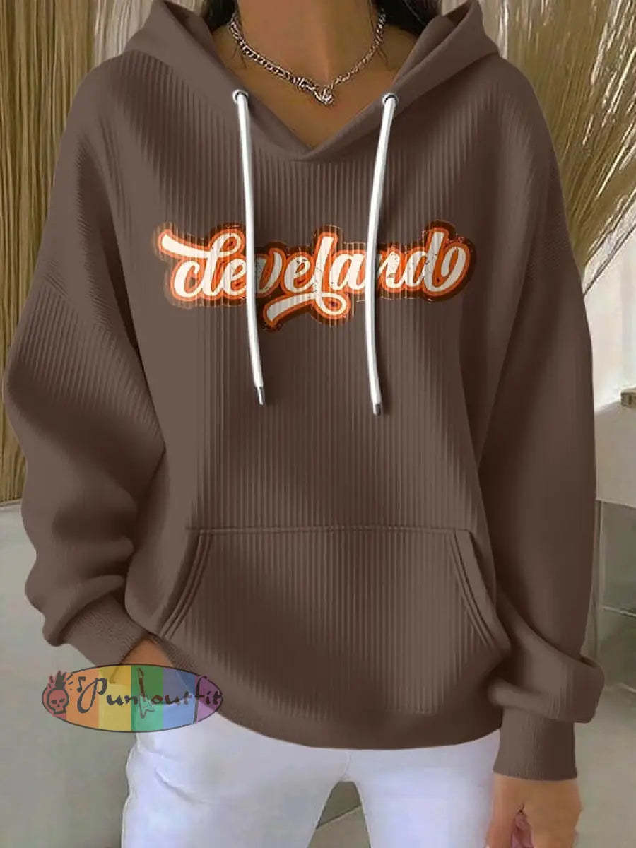 Women’s Football Fans Lovers Gameday Casual Hooded Sweatshirt with Pockets Brown / S