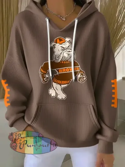 Women’s Football Fans Lovers Gameday Casual Hooded Sweatshirt with Pockets Brown / S