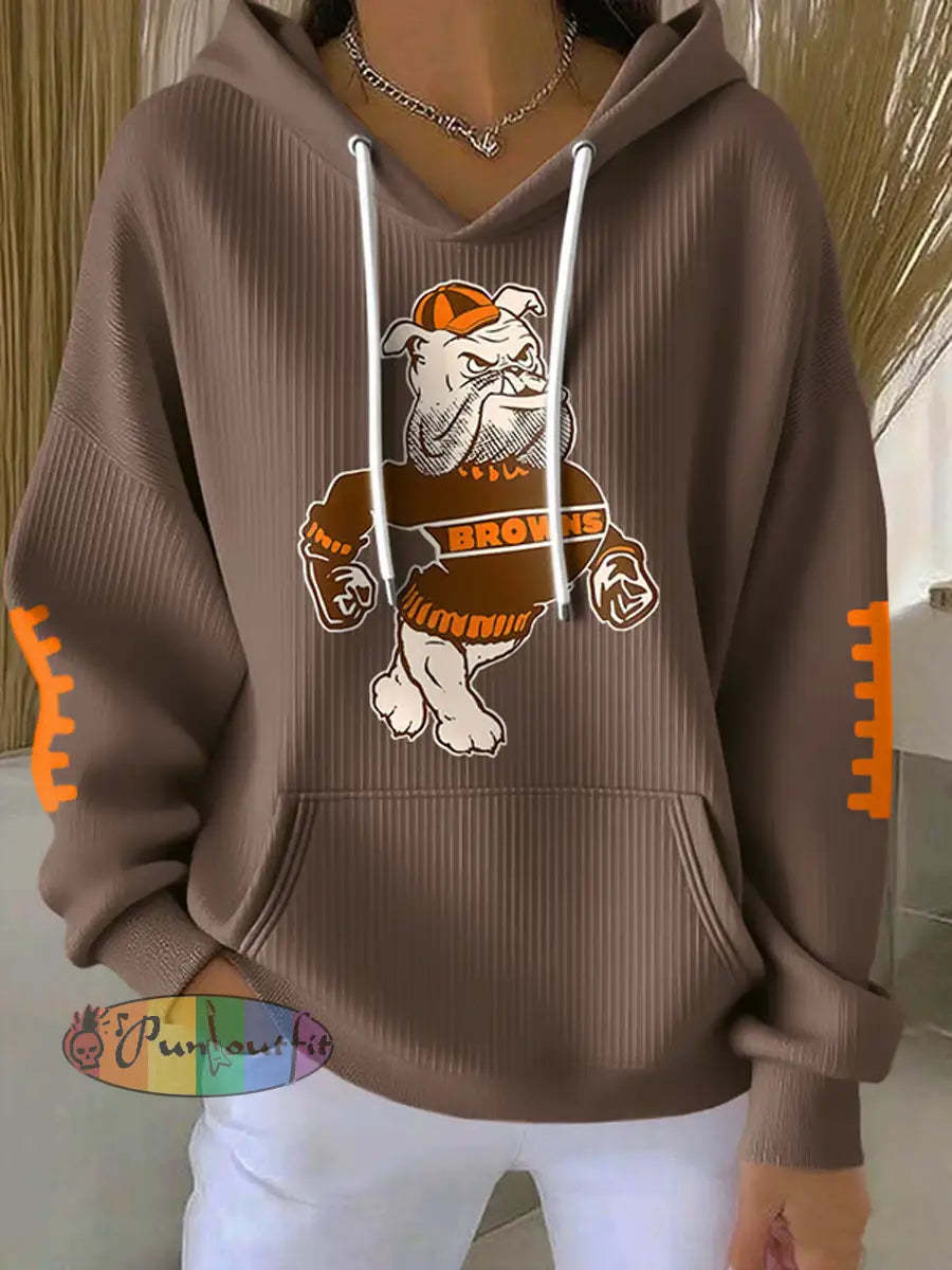 Women’s Football Fans Lovers Gameday Casual Hooded Sweatshirt with Pockets Brown / S