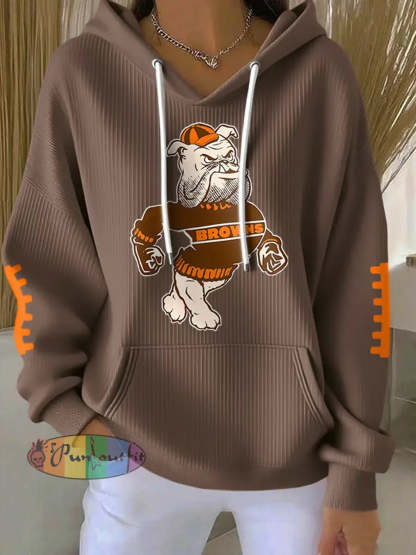 Women’s Football Fans Lovers Gameday Casual Hooded Sweatshirt with Pockets Brown / S
