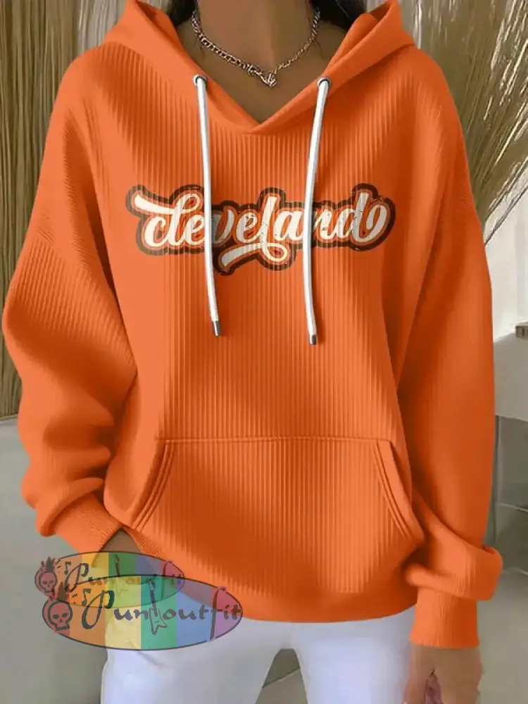 Women’s Football Fans Lovers Gameday Casual Hooded Sweatshirt with Pockets Orange / S