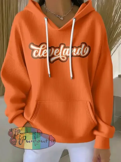 Women’s Football Fans Lovers Gameday Casual Hooded Sweatshirt with Pockets Orange / S