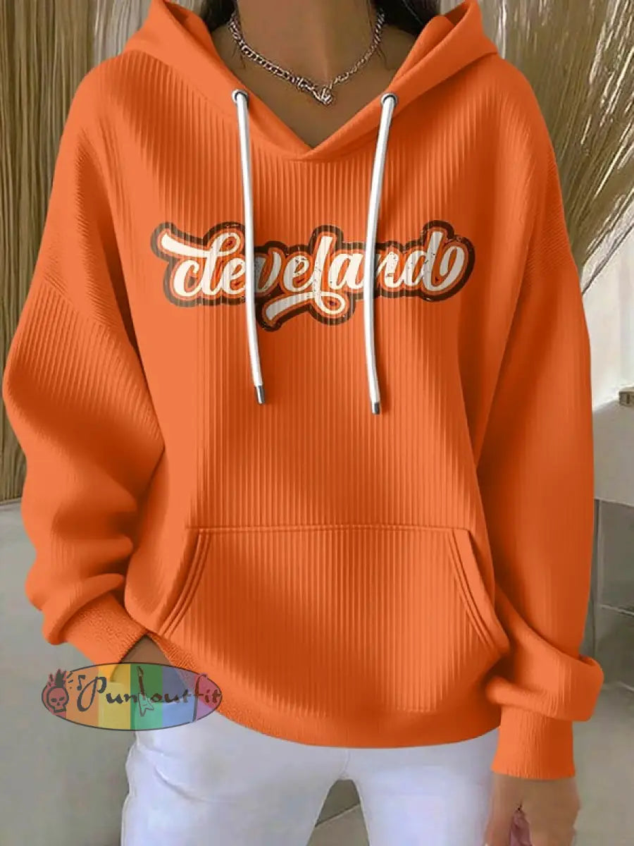 Women’s Football Fans Lovers Gameday Casual Hooded Sweatshirt with Pockets Orange / S
