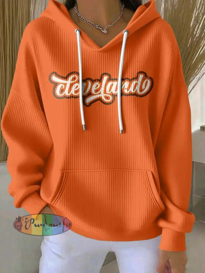Women’s Football Fans Lovers Gameday Casual Hooded Sweatshirt with Pockets Orange / S