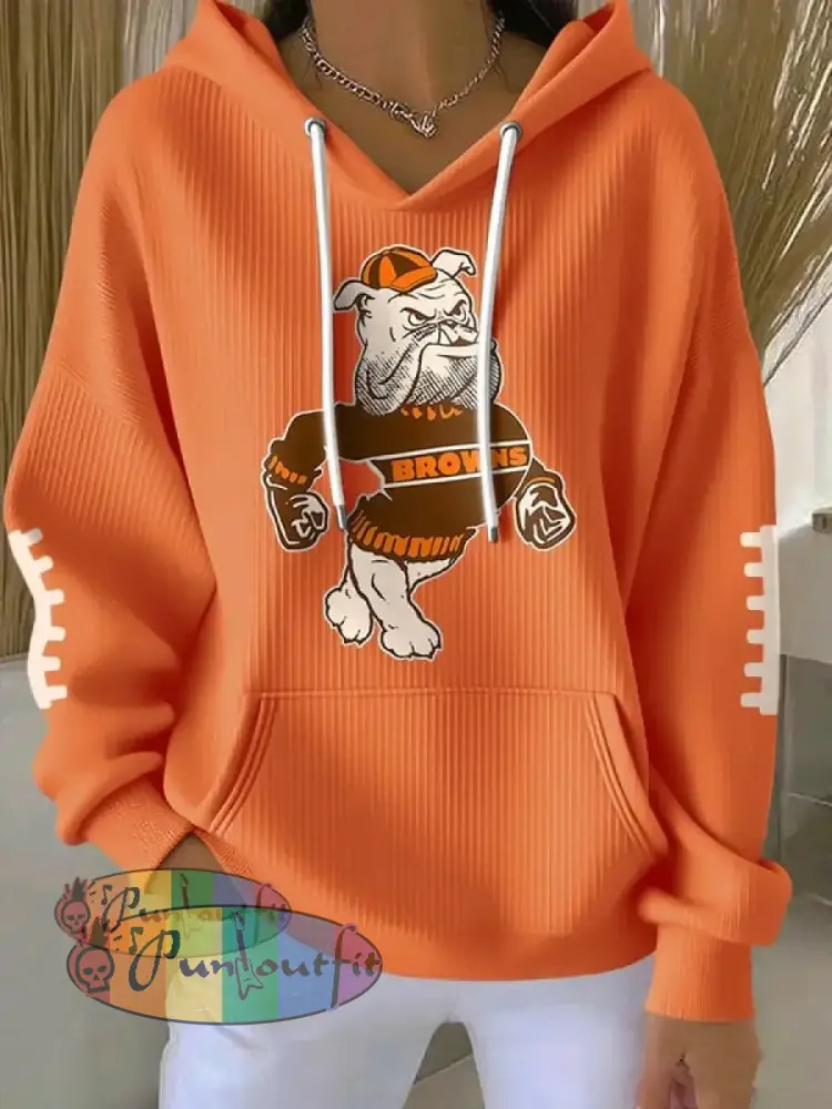 Women’s Football Fans Lovers Gameday Casual Hooded Sweatshirt with Pockets Orange / S