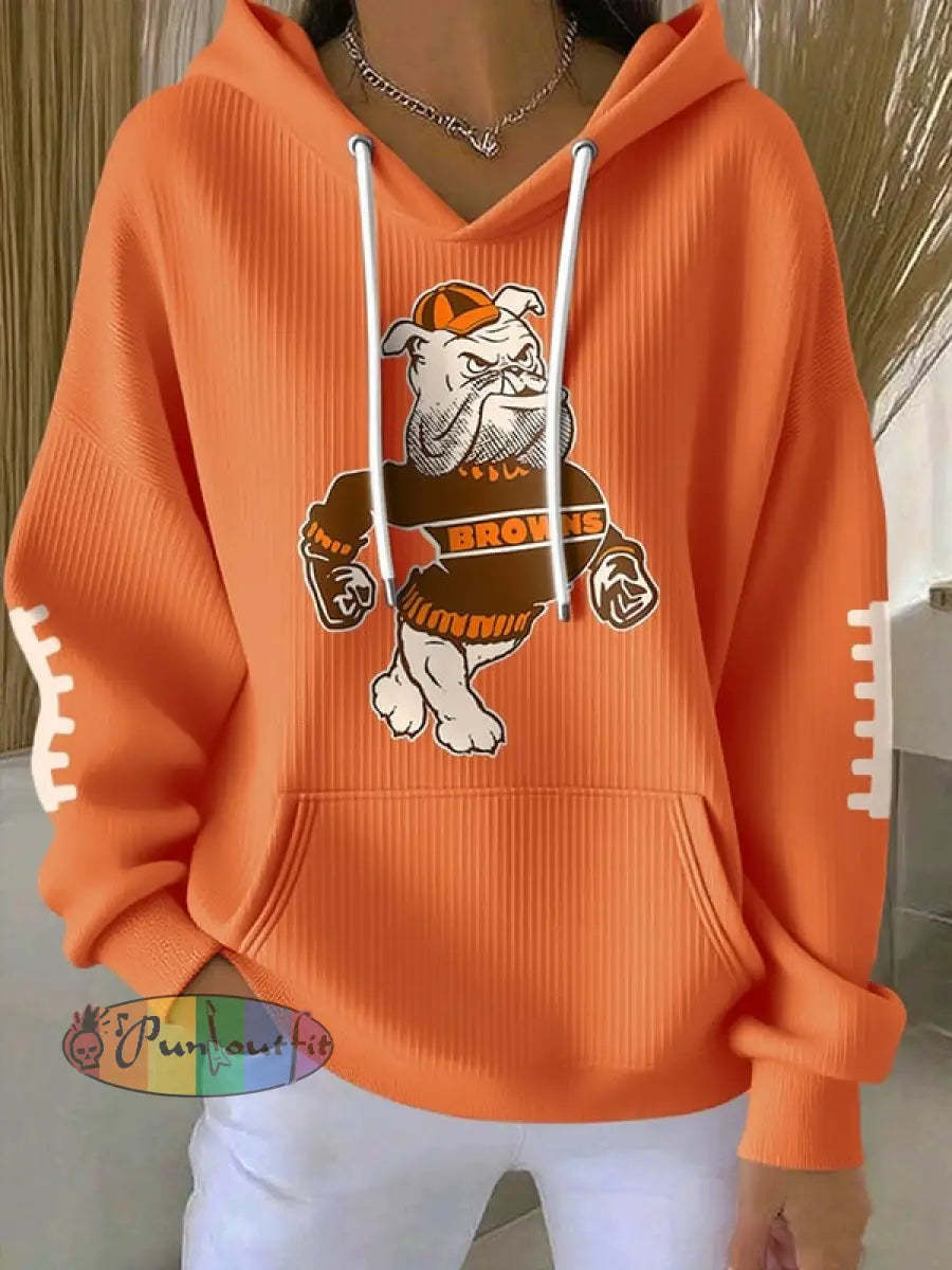 Women’s Football Fans Lovers Gameday Casual Hooded Sweatshirt with Pockets Orange / S