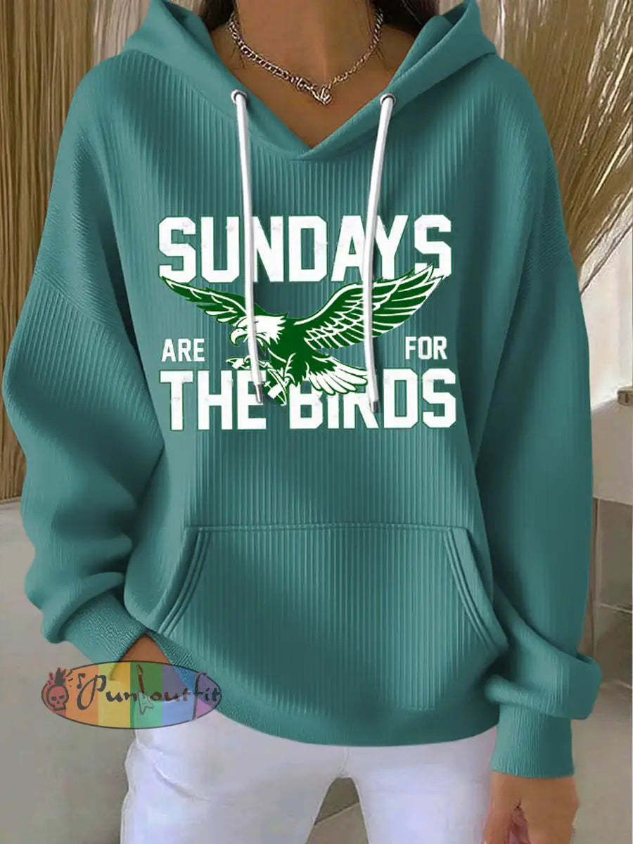 Women’s Football Fans Lovers Gameday Casual Hooded Sweatshirt with Pockets Peacock Blue / S