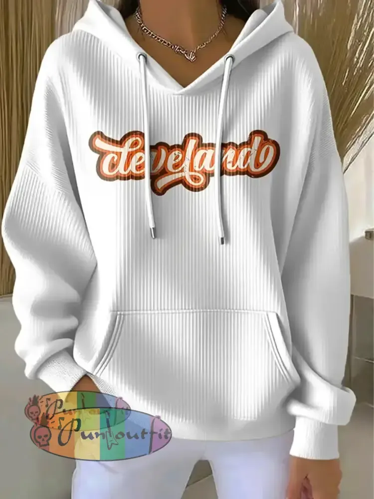 Women’s Football Fans Lovers Gameday Casual Hooded Sweatshirt with Pockets White / S