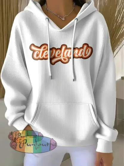 Women’s Football Fans Lovers Gameday Casual Hooded Sweatshirt with Pockets White / S