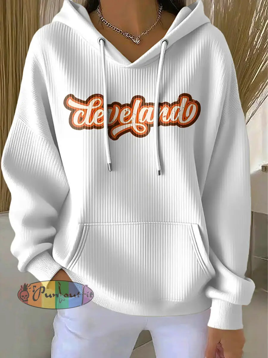Women’s Football Fans Lovers Gameday Casual Hooded Sweatshirt with Pockets White / S