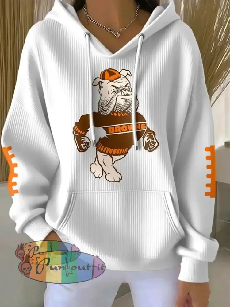Women’s Football Fans Lovers Gameday Casual Hooded Sweatshirt with Pockets White / S