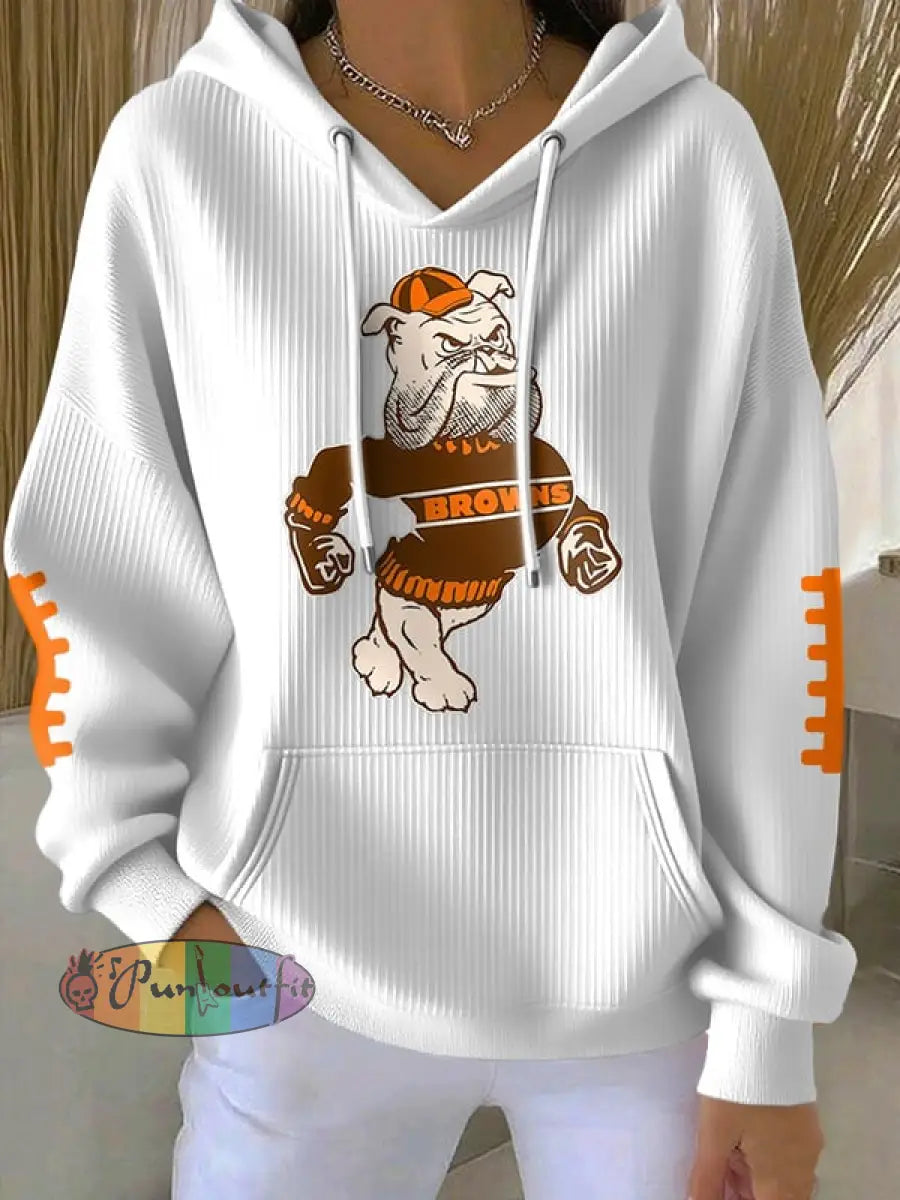 Women’s Football Fans Lovers Gameday Casual Hooded Sweatshirt with Pockets White / S