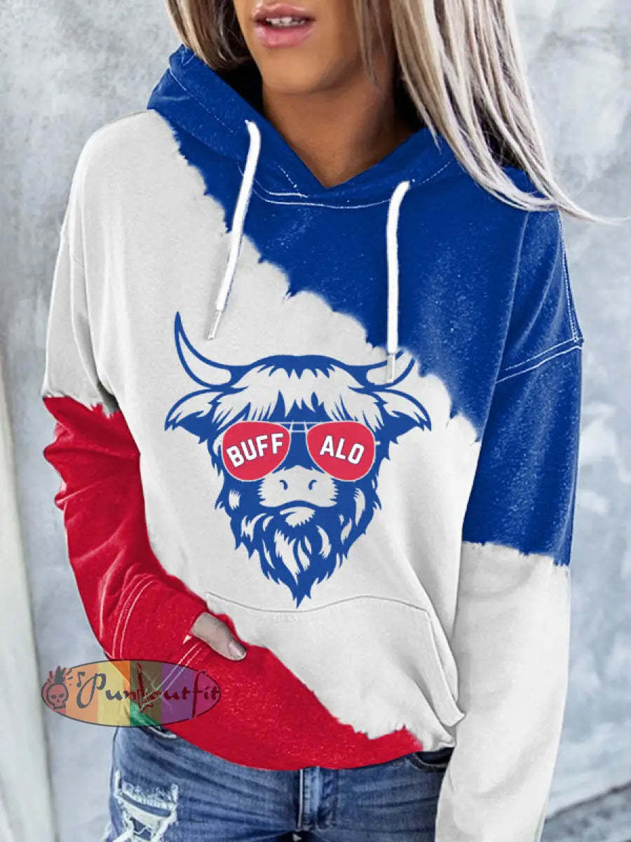 Women’s Football Fans Lovers Gameday Casual Hoodie Blue-Red / S