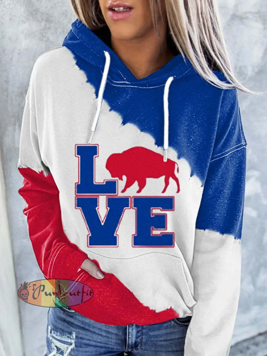 Women’s Football Fans Lovers Gameday Casual Hoodie Blue-Red / S