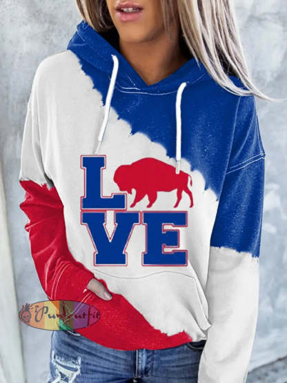 Women’s Football Fans Lovers Gameday Casual Hoodie Blue-Red / S