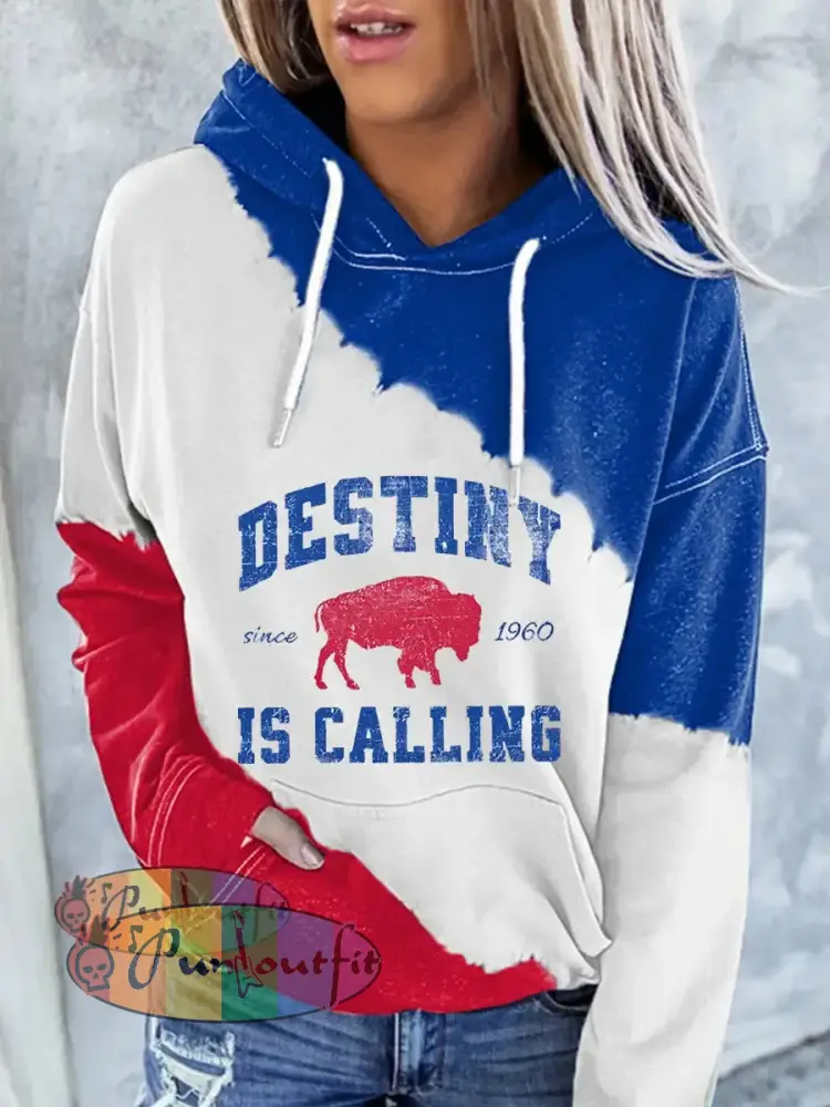 Women’s Football Fans Lovers Gameday Casual Hoodie Blue-Red / S