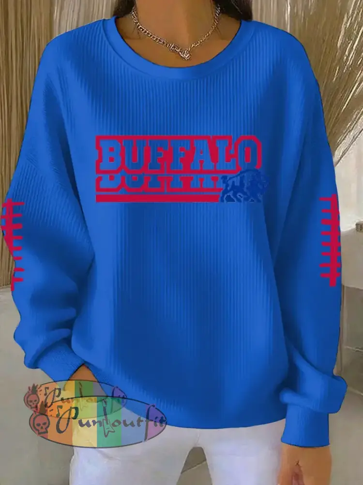 Women’s Football Fans Lovers Gameday Casual Long Sleeve Shirt Blue / S