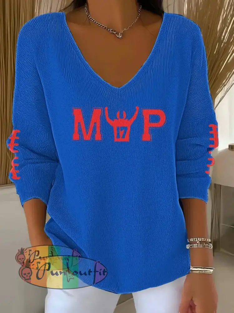 Women’s Football Fans Lovers Gameday Casual Printed Tops Blue / S