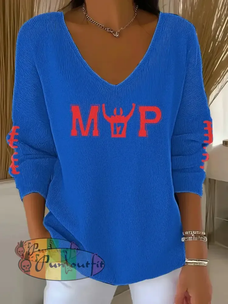 Women’s Football Fans Lovers Gameday Casual Printed Tops Blue / S